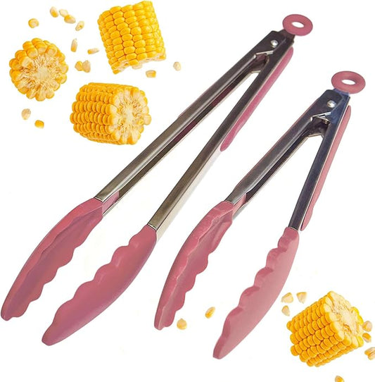 Starpack 'Get a Grip' Silicone Kitchen Tongs for Cooking (2Pcs) - BBQ Tongs for Grill Heat Resistant to 600°F - Stainless Steel Kitchen Utensils w/Non Stick Silicone Tips - 9",12" for Serving Food