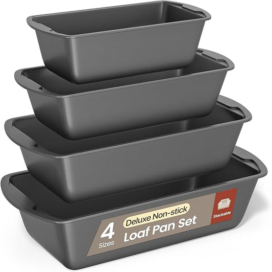 Loaf Pan Set 4-Piece - Deluxe Nonstick Carbon Steel Bakeware for Perfect Bread and Cakes – Dishwasher Safe, Premium Pans for Home Baking