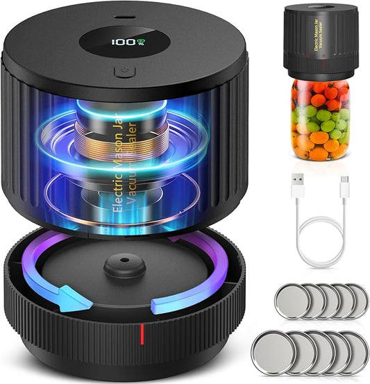 ATTIKBIZ Mason Jar Vacuum Sealer - Electric Vacuum Sealer for Jars with Wide and Regular Mouth Mason Jars, Vacuum Sealing Machine for Food Storage - Black