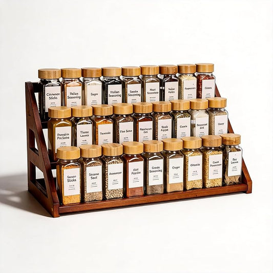Spice Rack, Spice Organizer -3 Tier Bamboo Spice Racks, Solution for Spice Storage in Kitchens, Countertops，Storage Rooms and Other Places(Walnut)