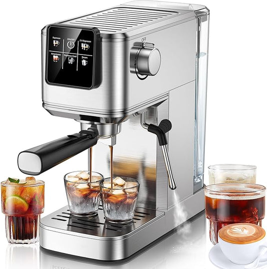 KEENSTAR Espresso Machine 20 Bar Coffe Maker with Rapid Cold Brew, Compact Espresso Maker for Hot and Cold Cappuccino, Latte, Stainless Steel Coffee Machines with 1200ml Removable Water Tank