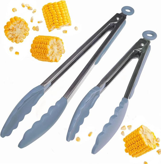 Starpack 'Get a Grip' Silicone Kitchen Tongs for Cooking (2Pcs) - BBQ Tongs for Grill Heat Resistant to 600°F - Stainless Steel Kitchen Utensils w/Non Stick Silicone Tips - 9",12" for Serving Food