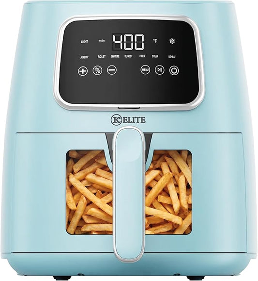 Kitchen Elite 5.5 Qt Compact Digital Air Fryer, 7-in-1 Small Airfryer with LED Screen, Nonstick Dishwasher Safe Basket, Space-Efficient Design, Blue