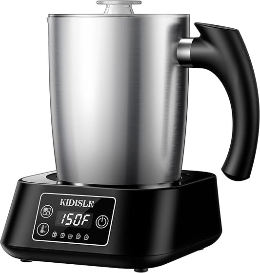 KIDISLE 5-in-1 Milk Frother and Steamer, 17oz Detachable Frother with Adjustable Temperature, Hot Chocolate Maker, Stainless Steel Milk Steamer, Hot & Cold Foam Maker, Dishwasher Safe