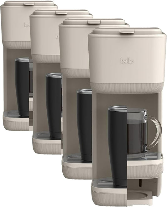 BELLA Single Serve Coffee Maker,K-Cup & Coffee Ground Compatible with Removable,Adjustable Drip Tray,Auto Shutoff & Reusable Dishwasher Safe Accessories,Brews 6oz to 14oz,1000 Watt,Oatmilk(Pack of 4)