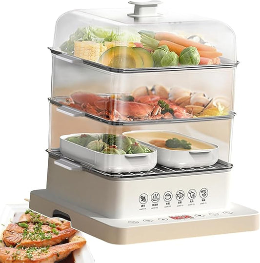 40l 3-Tier Electric Food Steamer | 800w Automatic Multicooker with Touch Control, Heat Preservation, Foldable Design for Healthy Cooking