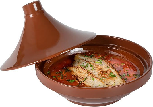 Restaurantware-Terra Tek 26 Ounce Terracotta Tagine Pot, 1 Microwavable Tagine Pot - Glazed Interior, Oven-Ready, Terracotta Serving Dish, Dishwashable, For Cooking And Serving