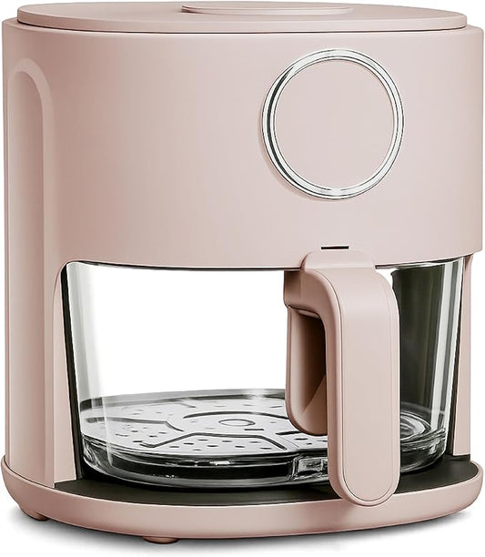 COOK WITH COLOR Colorful 1200W 4Qt Air Fryer: Glass Basket, Dishwasher Safe, 60min Timer, 6 Presets, Temp Control 175F-400F, 4 QT, Dusty Rose