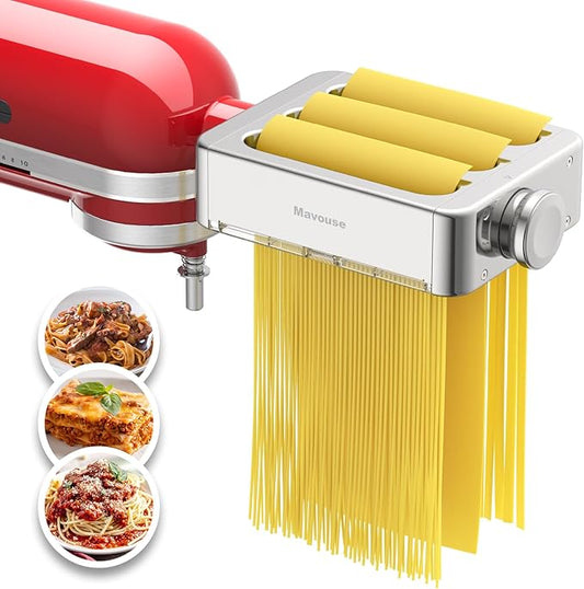 All Metal Pasta Attachment 3 In 1 Set For Kitchenaid Stand Mixer, Included Pasta Sheet Roller, Spaghetti Cutter, Fettuccine Cutter Maker Accessories And Cleaning Brush