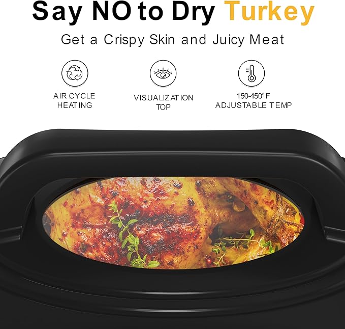 26QT Electric Roaster Oven, Electric Turkey Roaster with Viewing & Self-basting Lid, Stainless Steel Turkey Roaster Oven, RED
