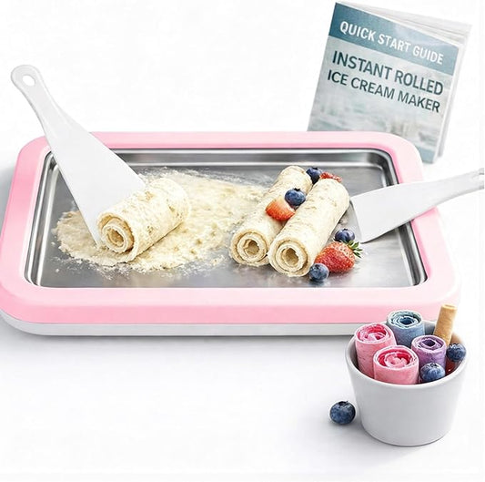 Rolled Ice Cream Maker with Quick Start Guide - DIY Instant Ice Cream Tray Kit, Includes 2 Scrapers for Manual Homemade Ice Cream Rolls, Frozen Yogurt, Sorbets & Slushies, No Electricity Needed（pink）
