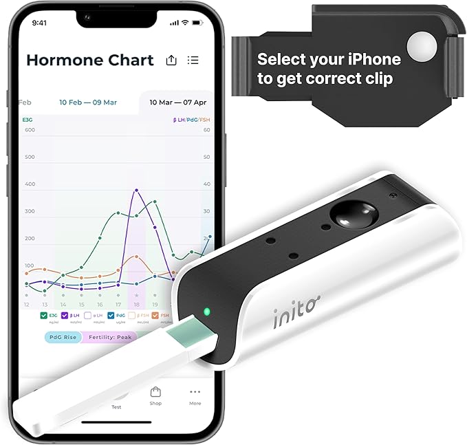 Inito Fertility Monitor & Hormone Tracker for Women | Estrogen, LH, PdG (Urine Metabolite of progesterone), FSH | Track and Confirm Ovulation | Includes 15 Test Strips (iPhone 14)