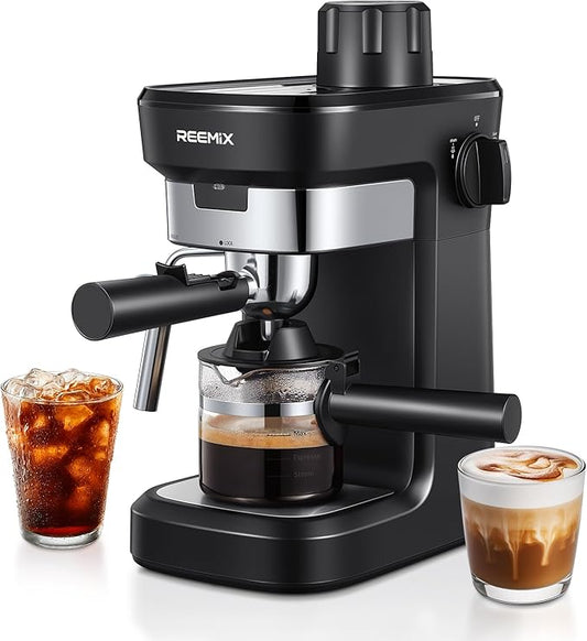 Reemix Espresso Machine 6 Bar, Rich Crema Coffee Maker, Auto Pressure Relief, Compact Home Coffee Brewer Machine, Black