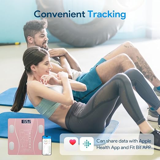 Smart Body Fat Scale with Led Display - Digital Bathroom Scale with Bluetooth, Accurate Body Composition Measurement, Muscle Mass, BMI, and Body Water Analysis - Pink