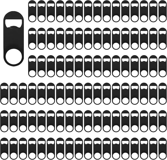 100 Pack Flat Beer Bottle Opener 3.5 inch Stainless Steel Flat Bottle Opener Black Beer Bottle Openers for Bartender Kitchen Bar Restaurant (3.5 Inch)