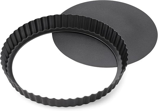 Tart Pan Removable Bottom - 9.5 Inch Non-Stick Carbon Steel Pie Pan for Baking Tarts, Pies, Quiches, Brownies, Quiche Baking Dish with Fluted Edges, Fruit Tart Mold