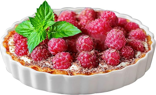 FEOOWV White Round Porcelain Quiche Pan -Non-Stick- Perfect for Baking Tart Pies and Chicken Pot Pie-Dishwasher,Dish Microwave and Oven Safe (7inch)