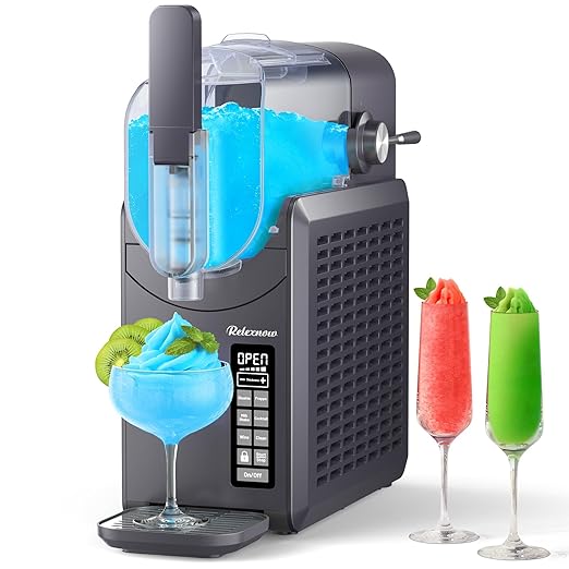 RELEXNOW Slushie Machine for Home – 6 Preset Programs, Soft Serve Frappés, Milkshakes, Margaritas & Frozen Drinks, No Ice Needed, Auto-Clean, LED Display, Quiet Operation, 88oz Capacity