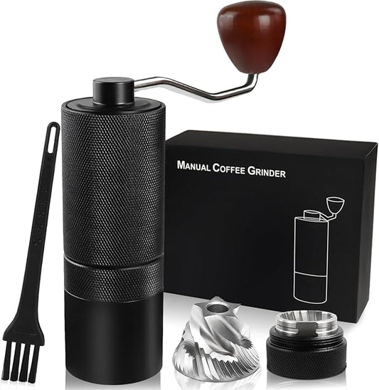 Detachable Manual Coffee Grinder with 25 Level Stainless Steel Conical Burr Portable Aluminum Coffee Bean Grinder Suitable for Moka Pot Espresso French Press Pour Over Maker Easy Cleaning with Brush