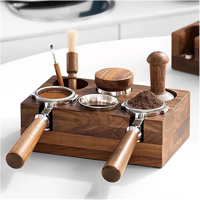 Walnut Wood Coffee Filter Holder, Espresso Tamper Mat Stand, Coffee Maker Support Base Rack, Barista Accessories(Red)