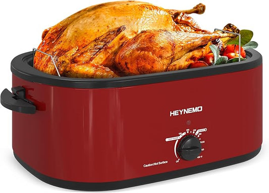 24 Quart Electric Roaster Oven with Visible & Self-Basting Lid, Large Turkey Roaster with Defrost Warm Function, Adjustable Temperature, Removable Pan Rack, Stainless Steel
