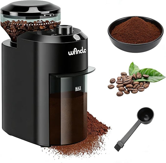 Wancle Electric Burr Coffee Grinder - Adjustable with 28 Precise Grind Settings for 12 Cups - Professional Coffee Bean Grinder (Plastic, Black)