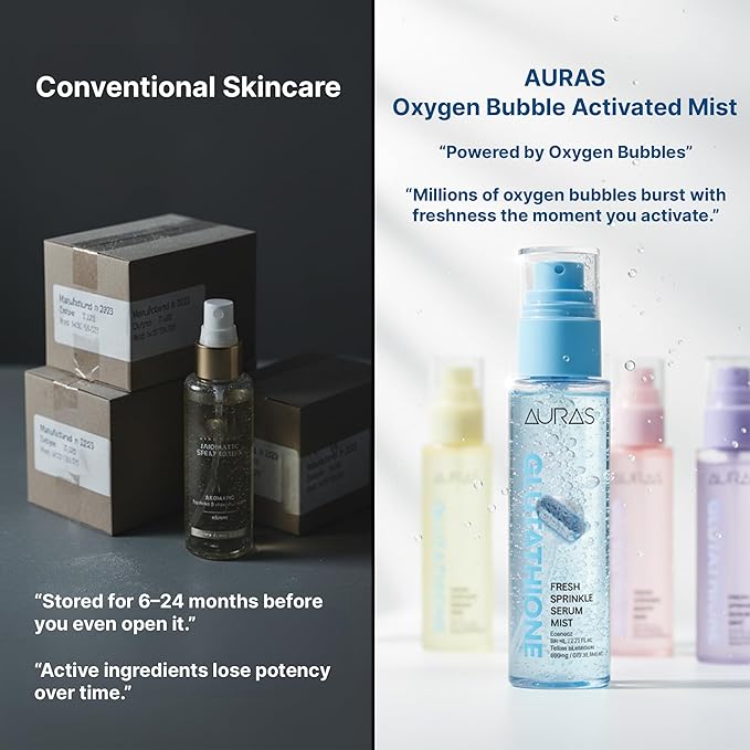 Auras Vitamin C Glow Mist K-Beauty | Fresh-Activated Brightening Spray Serum with Antioxidants, Hydrating Korean Skincare Toner Mist for Dull, Dry Skin & Radiance- 3.4 fl oz