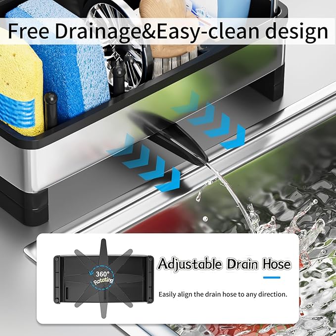 Sponge Holder for Kitchen Sink,Sink Caddy Organizer with Removable Brush Holder,Kitchen Countertop Soap Dispenser Storage with Detachable Towel Rack,Black