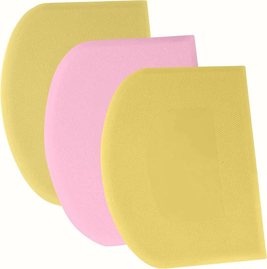 SURDOCA Dough Scraper Bench Scraper - 3P 13x7.9" Plastic Flexible Bowl Scraper, Sharp Edge & Angles Cake Scraper. Non-Slip Bakeware Decorating Tools Sculpting & Modeling Tools - Yellow+Pink+Yellow