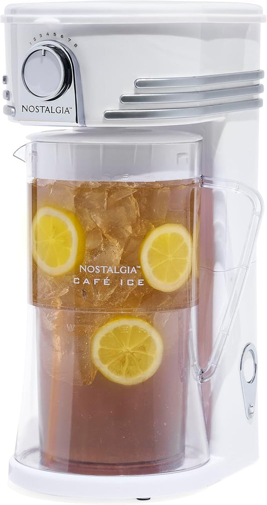 Nostalgia 3-Quart Iced Tea & Coffee Brewing System With Double-Insulated Pitcher, Strength Selector & Infuser Chamber, Also Perfect For Lattes, Lemonade, Flavored Water, White