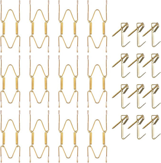 Bilillo 12 Pieces Heavy Duty Invisible Wall Plate Hangers, Stainless Steel Wire Plate Holders with Hooks and Rubber Protectors, Safe and Sturdy Display Hangers for 4-5 Inch (Gold)