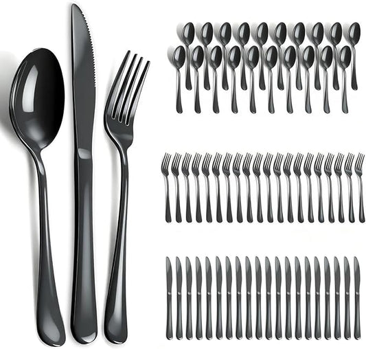 60 Piece Black Silverware Set - Service for 20, Stainless Steel Flatware Cutlery Set Include Knives Spoons Forks, Black Bulk Silverware for Wedding, Restaurant, Home, Dishwasher Safe