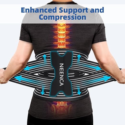 NEENCA Back Brace for Lower Back Pain Relief - Ergonomic Lumbar Support with Removable Steel Stays, Breathable Back Support Brace for Posture Correction, Sciatica, Herniated Disc, Scoliosis, Office Work, Lifting, Exercise (Black, Medium)