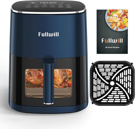 Fullwill 6QT Air Fryer with Viewing Window,12-in-1 Multi-Function Air Fry,Roast,Bake, Dehydrate, Fries,Nonstick and Dishwasher-Safe Basket,Family&friends Party,Max 400℉ Crisping 1700W,Blue