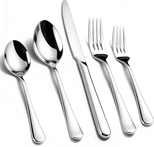 KIKCOIN 40 Pack Silverware Set for 8, Food-Grade Stainless Steel Flatware Set, Heavy Duty Mirror Polished Cutlery Utensils Set with Knives Spoons and Forks Set for Home Kitchen Restaurant Wedding