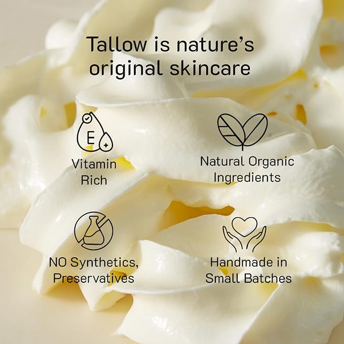 100% Grass-Fed Beef Tallow Whipped Moisturizer – Unscented Natural Skincare with Organic Oils – Vitamins A, D, E, K – For Face, Body, Eczema, Baby & Sensitive Skin, 2oz
