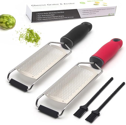 Cheese Grater Lemon Zester, Stainless Steel Grater Citrus Zester Tool for Parmesan Cheese Lemon, Ginger, Cheese, Nutmeg, Potato, Chocolate and Garlic, With Protective Cover-2 Pack