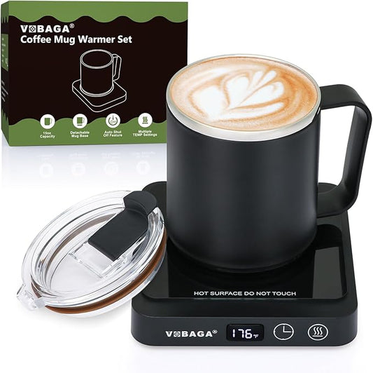 VOBAGA Mug Warmer with 15oz Mug Set, Smart Coffee Mug Warmer for Desk with 5 Temp Settings & 2-12H Auto Shut Off, Coffee Warmer for Candles, Coffee, Cocoa, Milk, Best Coffee Gifts for Men Women
