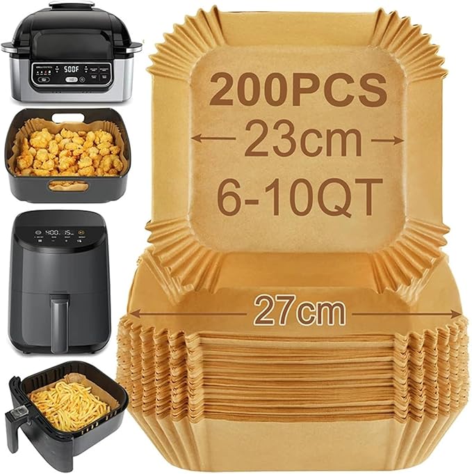 Large Air Fryer Disposable Paper Liners Nonstick 23cm Oven Airfryer Parchment Baking Paper ，Compatible For Ninja，Compatible For COSORI ，Grill Cooking Basket(23cm square,150 Pcs)