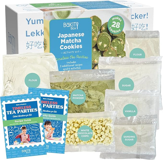 BāKIT Box Japanese Matcha Cookie Kit for Kids – Learn About Japan + Make Cookies – Includes Printed Recipe & Activity Guides – Educational Baking Gift