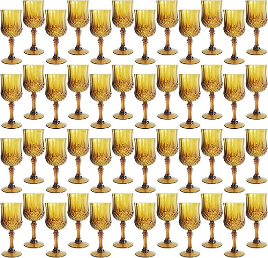 Plastic Wine Glasses, Plastic Goblets Vintage Style Cordial Unbreakable Drinking Glasses, Reusable Drinkware for Wedding Reception, Grand Event Party Supplies (48, Amber)