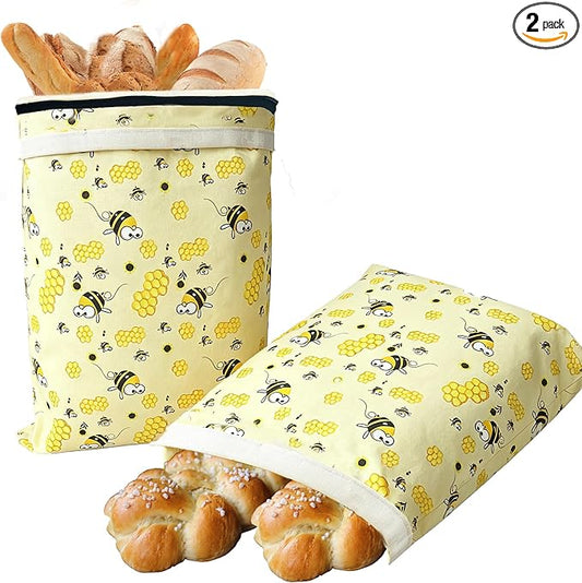 2 Packs Reusable Beeswax Bread Bags for Freezer & Refrigerator, XL 17x13 Inch with Zippers,Natural Beeswax-Lined Cotton Storage Bags Airtight -The Perfect Freshness Keeper for Homemade Sourdough