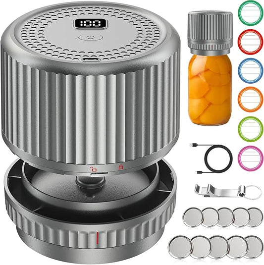 M12 Auto Stop Electric Mason Jar Vacuum Sealer - 2026 Upgrade Smart Jar Vacuum Sealer for Mason Jars with Wide and Regular 2500mAh Battery Portable Mason Jar Sealer Machine Kit