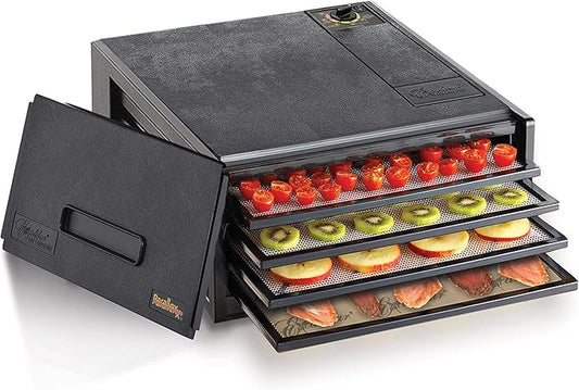 Excalibur Electric Food Dehydrator Machine 4-Tray with Adjustable Thermostat, Accurate Temperature Control and Fast Drying with 4 Square Feet of Drying Space, 250-Watts, Black