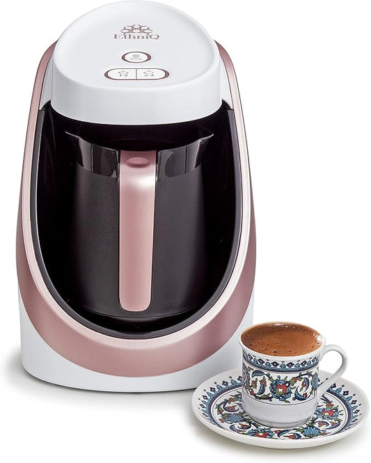 ETHNIQ Turkish Coffee Maker - 100% BPA Free, 120V, 1 to 4 Cup Brewing Capacity with Cook Sense Technology for Delicious Cup of Turkish & Greek Coffee, Turkish Coffee Pot (White)