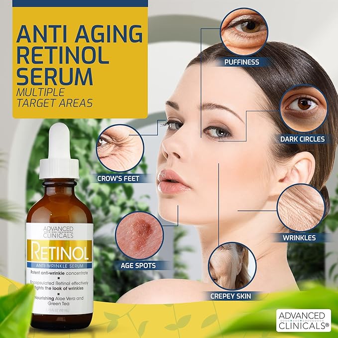 Advanced Clinicals Retinol Serum For Face | Visible Anti Aging Retinol Serum Skin Care Face Moisturizer With Vitamin E Helps Improve Look Of Wrinkles, Fine Lines, & Uneven Skin Tone, 2-Pack