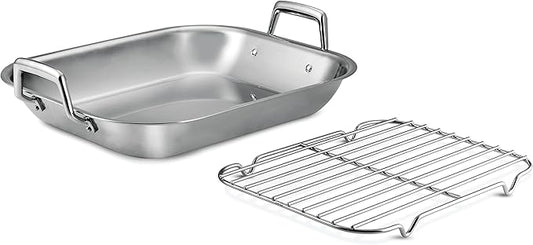 Tramontina 16.75-Inch Stainless Steel Roasting Pan with Rack, Flared Edge Turkey Roaster for Oven, Dishwasher Safe, Made in Brazil