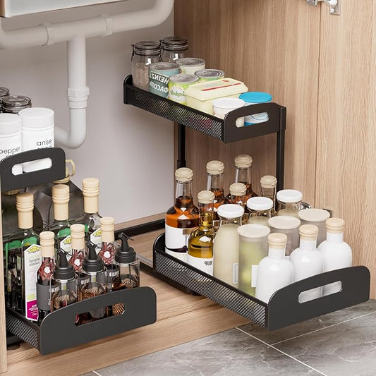 YASONIC Under Sink/Cabinet Organizers and Storage for Bathroom & Kitchen and 2-Pack Shower Caddy Adhesive Replacement