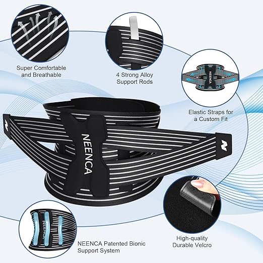 NEENCA Back Brace for Lower Back Pain Relief - Ergonomic Lumbar Support with Removable Steel Stays, Breathable Back Support Brace for Posture Correction, Sciatica, Herniated Disc, Scoliosis, Office Work, Lifting, Exercise (Black, Medium)