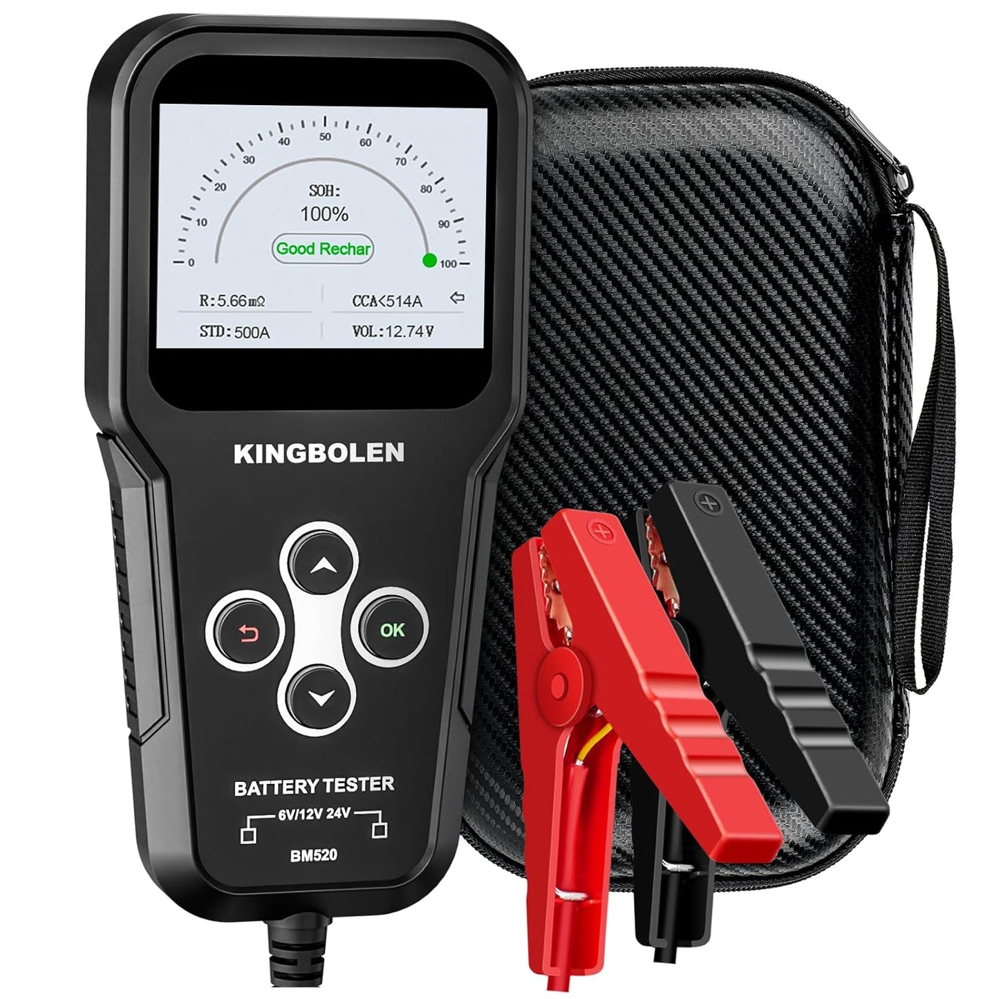 KINGBOLEN BM520 6V 12V 24V Car Battery Tester, 100-2000 CCA Automotive Load Tester Accurate Digital Auto Battery Analyzer Cranking and Charging System Tester for Cars Trucks SUV Motorcycle